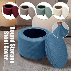 Stretch Round Storage Stool Covers Ottoman Cover Removable Footrest Slipcovers - Picture 1 of 27