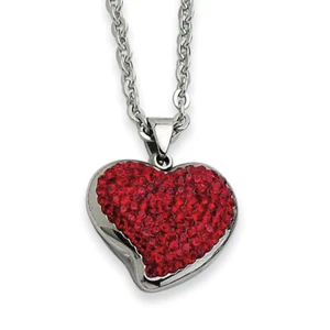 Chisel Stainless Steel Red Crystal Heart Pendant Necklace 22" - Picture 1 of 2