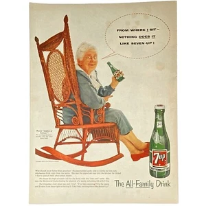 Anuncio impreso vintage 1956 7-Up - Grandma on Rocker "The All-Family Drink" - Imagen 1 de 1
