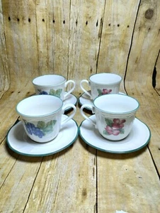Vtg Noritake Epoch Market Day Fruit Korea Set Of 4 Coffee  Mug/ Tea Cup & Saucer - Picture 1 of 5