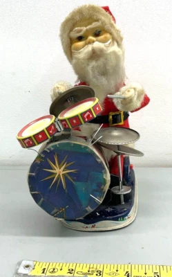 Litografía japonesa a batería de metal de los Alpes juguete de hojalata tambor de Papá Noel Foto 1 de 4