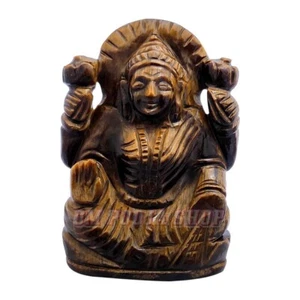 Mahalaxmi Smiling Face Murti in Tiger Eye Gemstone - 168 Gms Ompoojashop - Picture 1 of 4