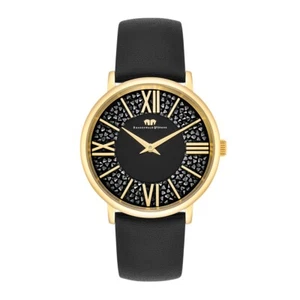 Rhodenwald Söhne Damen Armband-Uhr Pamina gelbgold Echtleder schwarz