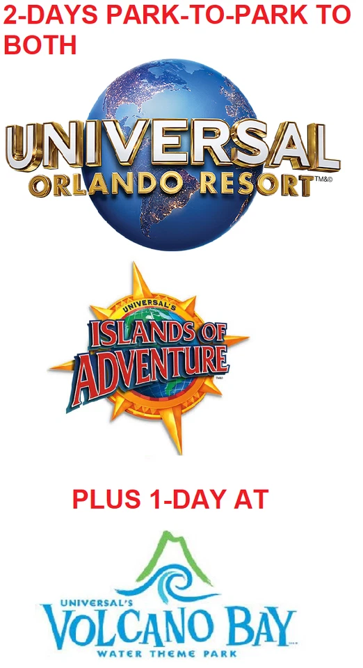 SAVE ON 4 UNIVERSAL STUDIOS ORLANDO 2 PARK 2 DAY P2P TICKETS W/1-DAY VOLCANO BAY - Image 1 of 1