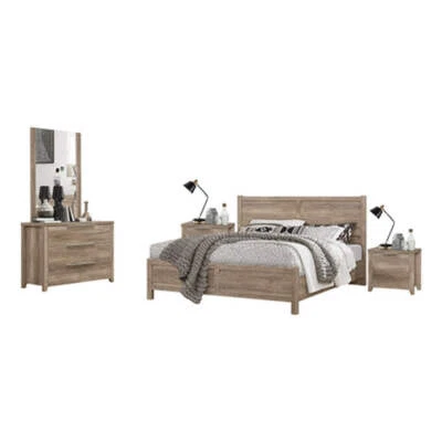 4 Pieces Bedroom Suite Natural Wood Like MDF Structure King Size Oak Colour Bed, - image 1 of 4