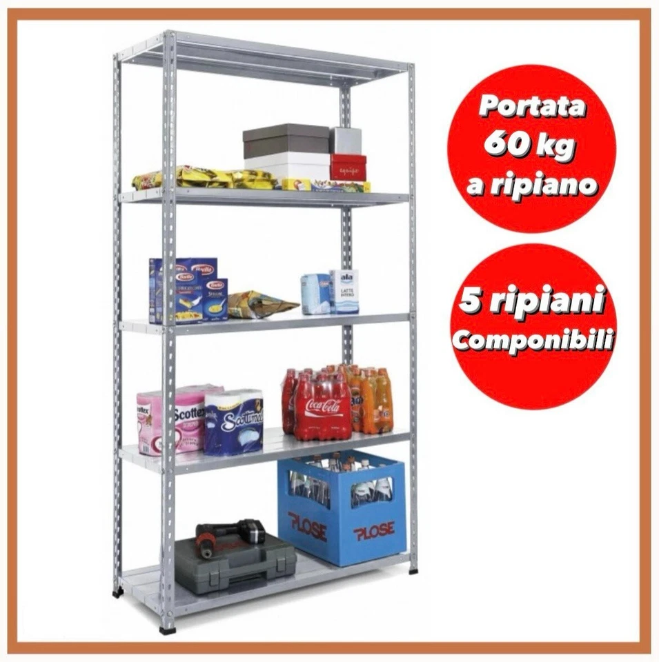 Scaffale in metallo ferro scaffali 5 ripiani per scaffalatura metallica garage a - Immagine 1 di 3