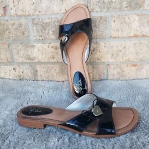 LIFE STRIDE Tammy Black Patent Leather Slide Sandals (Womens 11)