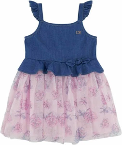Calvin Klein Girls Dress With Tulle Size 4 5 6 6X - Picture 1 of 1