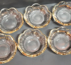 6 Vintage Depression Glas Beere Nuss Schalen Custred Tassen Kerzenhalter Goldrand - Bild 1 von 10