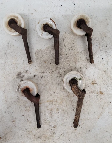 5 Antique/Vintage Porcelain Casters Wheels Furniture Rollers Cover