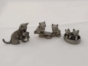 Lot of 3 Vintage 1982 Spoontiques Pewter Figurine Cats Kittens #78 P5 1.5" - Picture 1 of 10
