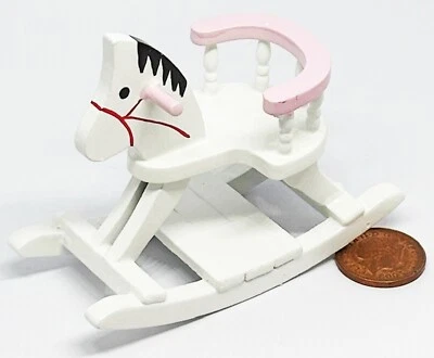 Dolls House Rocking Horse Pink And White Wooden 1:12 Scale Nursery Toy 20 tumdee - Image 1 of 4