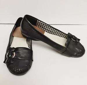 ANNE KLEIN KISMET Leather Loafers Shoes Slip On's Bow Women's Black Size 8 M  - Picture 1 of 9