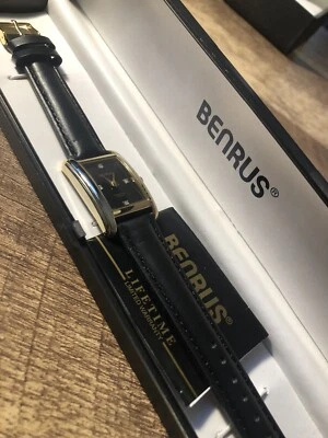 Reloj Damas Benrus Diamante Cuarzo Mujer Rectángulo Tanque Con Caja Batería Nueva Foto 1 de 4