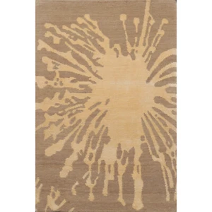 2’ x 3’ Hand Knotted Wool & Silk Modern Tibetan Oriental Area rug 2x3 Beige - Picture 1 of 4