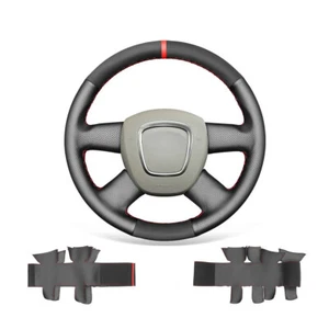 DIY Non-slip Black Leather Car Steering Wheel Cover Wrap For Audi A3 A4 B8 A6 C6 - Picture 1 of 12