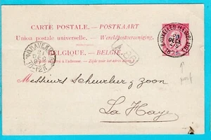 BELGIUM postal card with C L perfin 1891 Brussels to The Hague, Netherlands - Picture 1 of 3