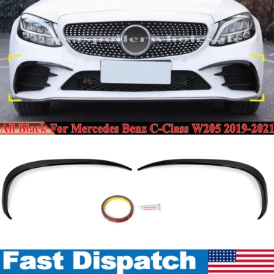 Black Front Bumper Lip Spoiler Fins Canards For Mercedes W205 C-Class 2019-2021 — 第 1/4 张图片