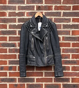 All Saints Ladies CARGO Leather Biker Jacket UK12 US8 EU40 Black Moto 5 A224 - Picture 1 of 14