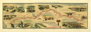 Western Pony Express Streckenkarte 1860 - 10" Höhe x 29" Breite Poster Druck Vintage Old West - Bild 1 von 1