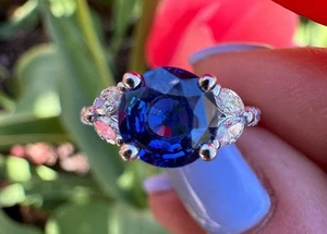 1.20 Ct Round Cut Blue Sapphire Engagement Ring 92.5 Silver Gold Plated  - Picture 1 of 6