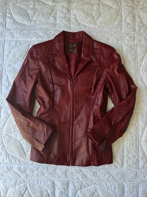 Chaqueta Danier Mujer XS Borgoña Cuero Genuino Doble Cremallera Hecha en Canadá Foto 1 de 4