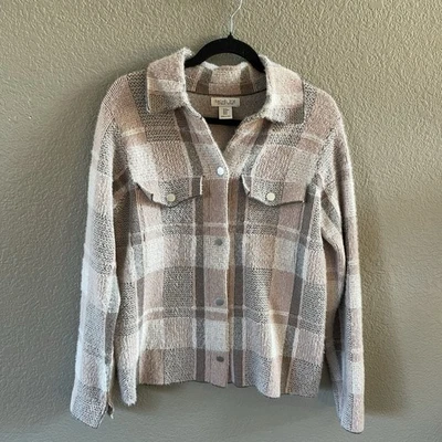 Rachel Zoe Shacket Jacket Womens Medium Gray Pink Plaid Snap Closure Cozy Cabin Foto 1 de 4