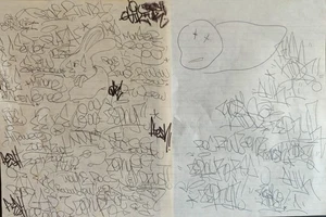 MIN ONE RTW SKETCHS 2 PAGES 1985 HANDSTYLES: QUIK/ZEPHYR/PADE/SERVE/ENEE/WAYNE - Picture 1 of 3