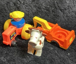 Vintage Fisher Price Little People 1990 Vehicle Lot 4 Tractor Tow Truck Chunky - Picture 1 of 6