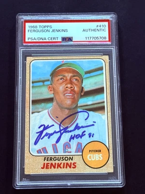 Ferguson Jenkins Signed Autograph 1968 Topps #410 PSA DNA w/HOF Inscription - Image 1 of 2