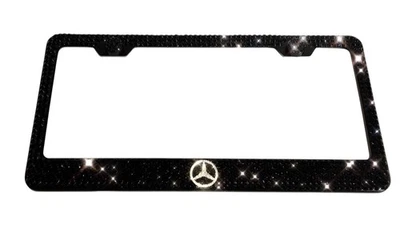 Mercedes Benz AMG Black Crystals Crystalized License Plate Frame Holder W/ Caps - Image 1 of 3