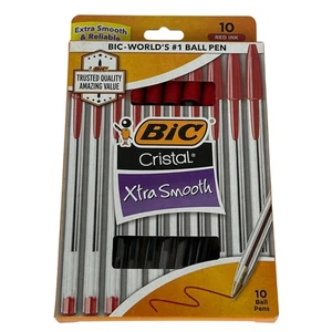 BIC Cristal Xtra Smooth RED 10 Pack Ball Pens NEW - bulk pricing available - Picture 1 of 2