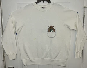 Felpa Lee robusta vintage anni 90 orso di Natale bianca made in USA - Foto 1 di 15