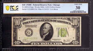 1928 C $10 FEDERAL RESERVE NOTE CHICAGO FR.2003-G LGS PCGS B VF 30 - Picture 1 of 2