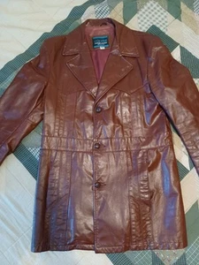 Vintage Cooper Genuine Leather Jacket Mens Size 40 Long Brown 60s 70s Style - Picture 1 of 8