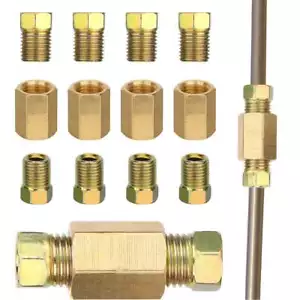 12Pcs Straight Brass Brake Line Inverted Compression Fitting Unions 3/16" Tube - Picture 1 of 12