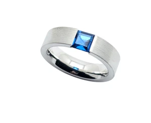 Spannring Sterling Silber 925 mattiert Gr. 59 blauer Stein - Bild 1 von 3
