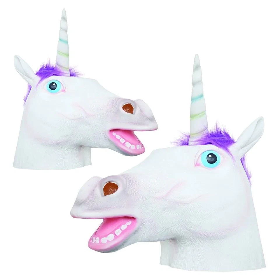 Unicorn Mask Adults Full Head White Latex Mythical Fantasy Fancy Dress Accessory - Image 1 of 1