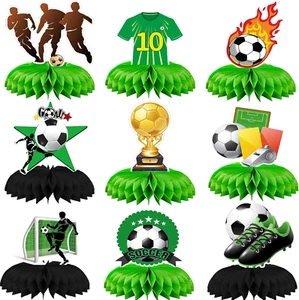 9Pcs Soccer Birthday Party Decorations - Honeycomb Centerpieces with 3D Football - Picture 1 of 12