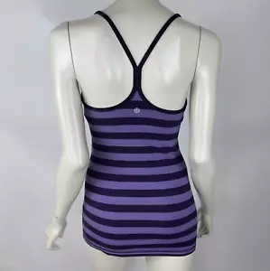 Lululemon Power Y Tank Damen 6 Luon gestreift lila schwarz integrierter BH Fitnessstudio Yoga - Bild 1 von 8