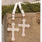 NEW Farmhouse BEADED CROSS Garland Beads Crafts WHITE Metal Wood 45' L Cottage