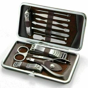 12 Piece Manicure Pedicure Nail Care Set Cutter Cuticle Clippers KitCase Gift UK - Picture 1 of 14