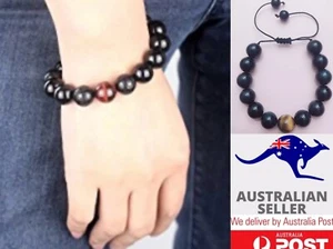 Black Obsidian Tiger Eye Chakra Adjust Bracelet 12mm Bead Stone Natural Healing - Picture 1 of 1