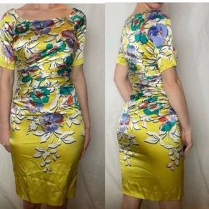 Etro Italy Minikleid neongelb/grün geblümt Seide Kurzarm Rüschen XS - Bild 1 von 22