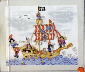 KREUZSTICH SCHEMA STICKEREI GEBURT KINDER PIRATEN PIRATEN SHIP DMC CROSS STITCH - Bild 1 von 2