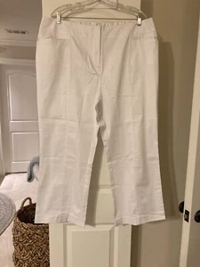 SUSAN GRAVER COTTON SATEEN FRONT SEAMED CROP PANTS W/WELT PKTS WHITE A213371 1X - Picture 1 of 11