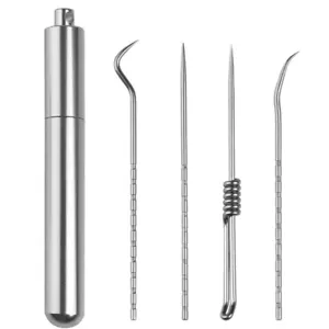 Stainless Steel Toothpick Set Metal Flossing Tools Portable Toothpick Box Holder - Picture 1 of 9