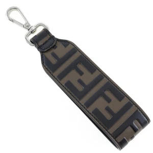 FENDI key ring FF logo charm Brown leather unisex - Picture 1 of 7