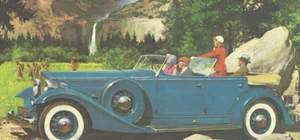 HARRY ANDERSON DRUCK - Wohlhabende Familie im Packard Auto beobachtet Pfadfinder Wandern  - Bild 1 von 5