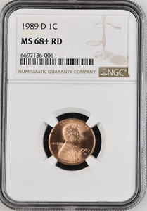 1989-D 1C RD Lincoln Memorial One Cent NGC MS68+RD     6697136-006 - Picture 1 of 2